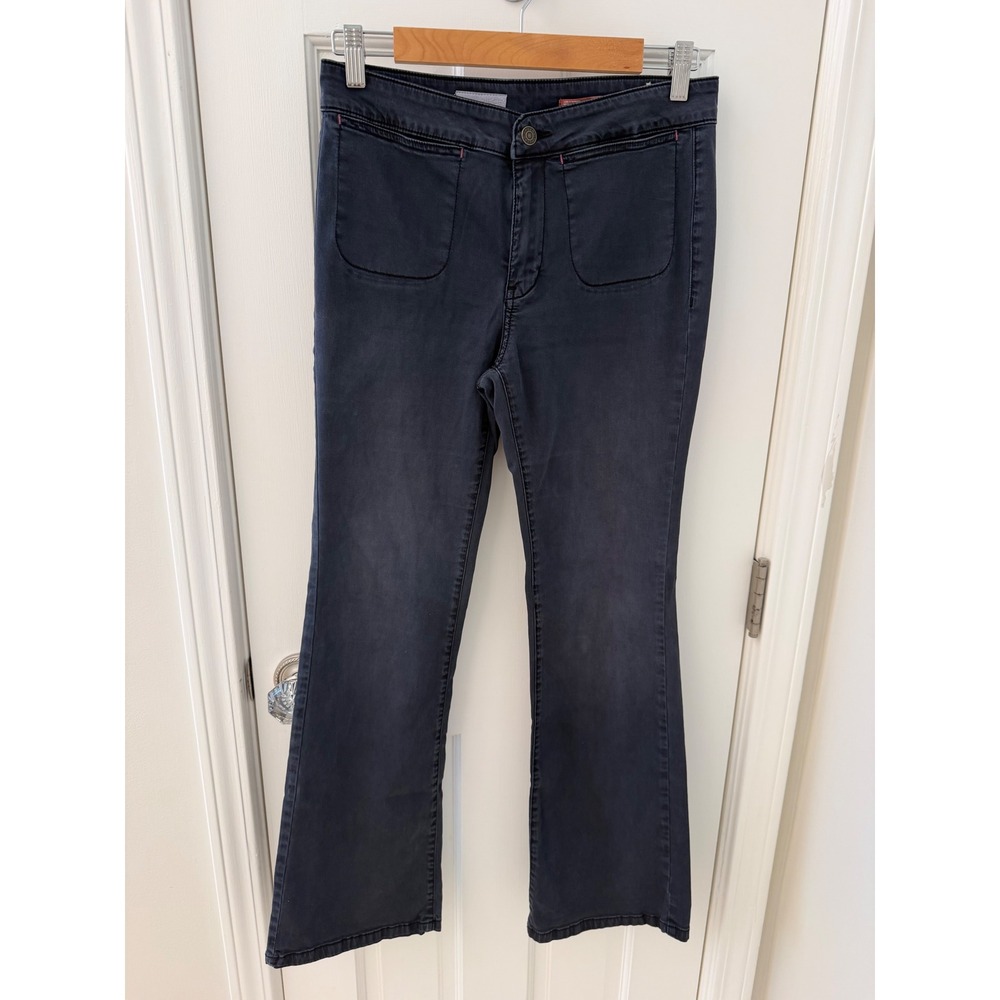 Pilcro Patch Pocket Flare Pants Faded Navy Blue 27P Boho Casual
